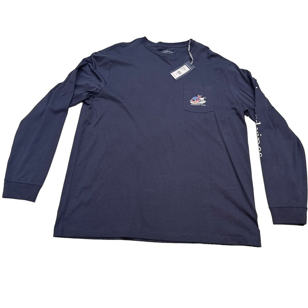 Vineyard Vines Men’s Ski Race Whale Long Sleeve Blue T-Shirt Size XL New W Tags
